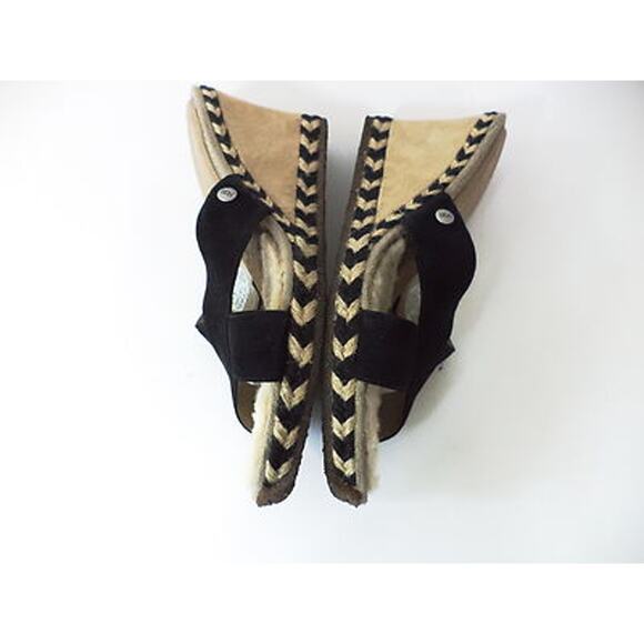 UGG AUSTRALIA MARGOT BLACK IVORY NUBUCK SHEARLING WEDGE SLIDE SHOE EUR 41 US 10M - Picture 6 of 8